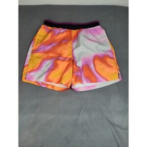 Fabletics Shorts Womens S/M‎ Orange Waterpaint Inspired Drawstring Lined Trunks